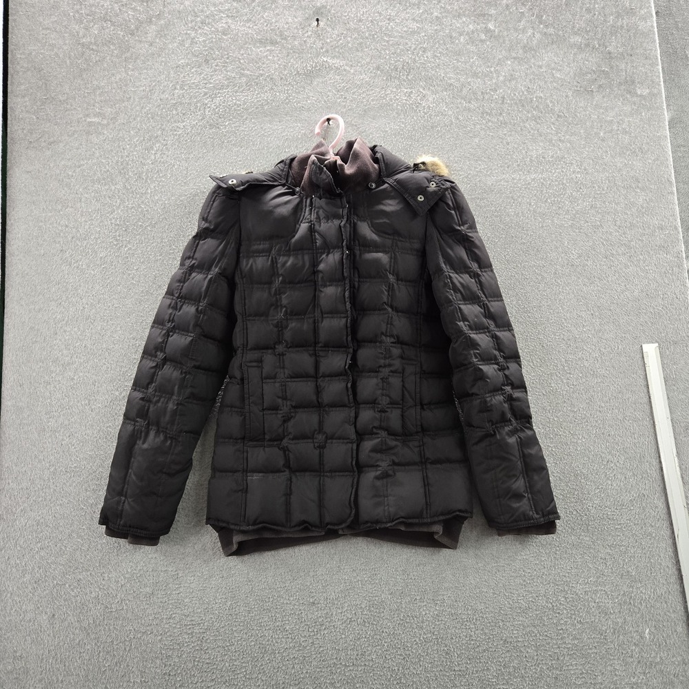 Juicy Couture Women Jacket S Black Down‎ Puffer Zipper Fur Trim